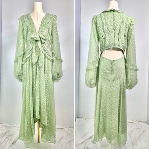 ASOS DESIGN Long Sleeve Maxi Dress Jacquard Dots Chiffon Green Sz 10 Girlhood